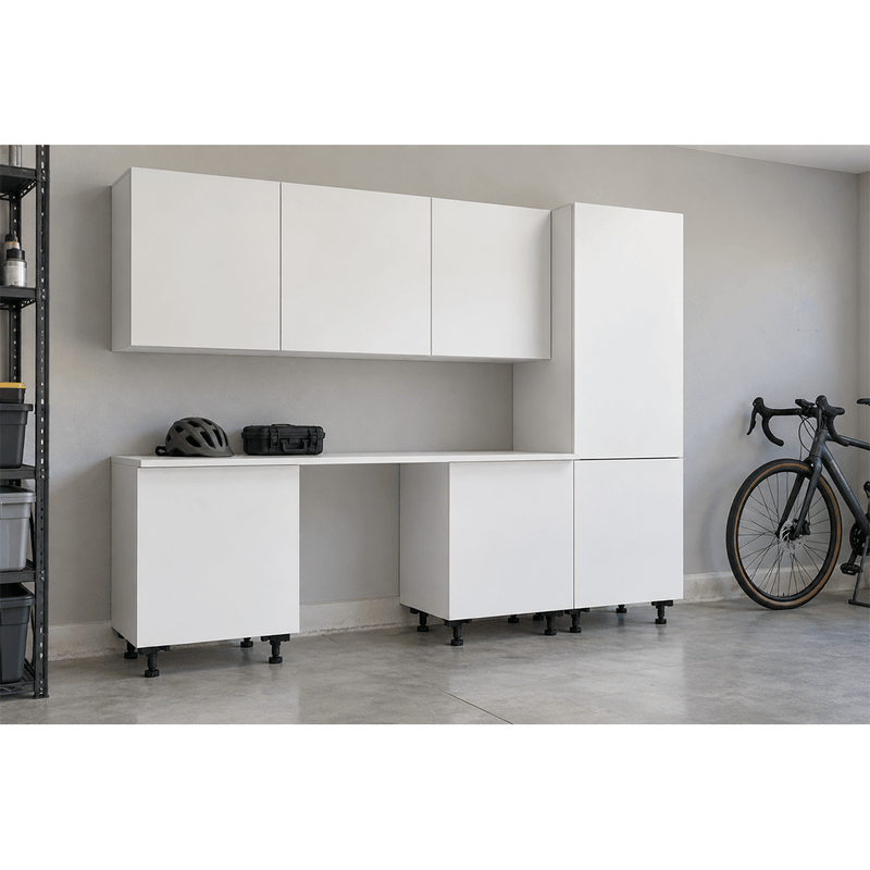 Klovo White 7-Piece Garage Cabinet System with Laminated Worktop