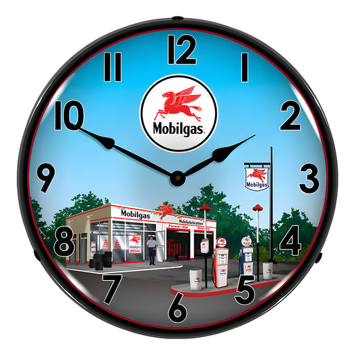 Collectable Sign and Clock Mobil Station Backlit Wall Clock