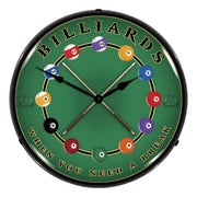 Collectable Sign and Clock Billiards Wall Backlit Clock