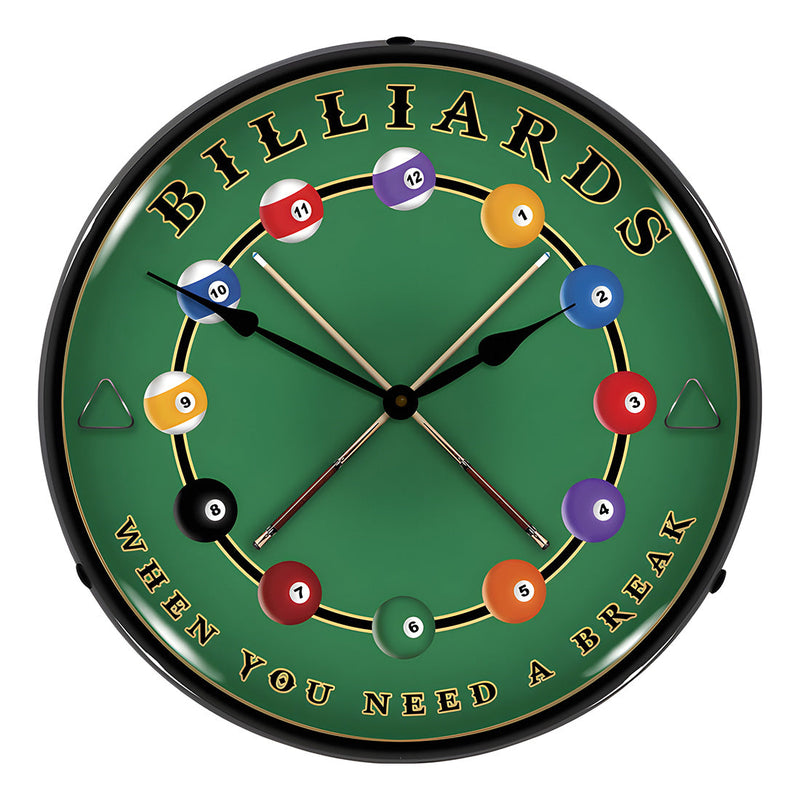Collectable Sign and Clock Billiards Wall Backlit Clock