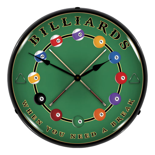 Collectable Sign and Clock Billiards Wall Backlit Clock