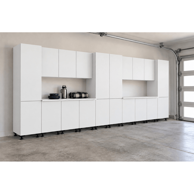 Klovo White 18-Piece Garage Cabinet System with Laminated Worktops