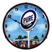 Collectable Sign and Clock Pure Gas Station Backlit Wall Clock