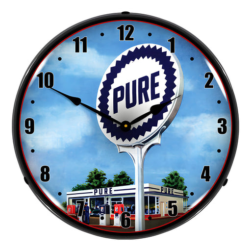 Collectable Sign and Clock Pure Gas Station Backlit Wall Clock