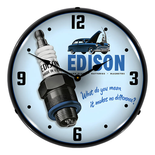Collectable Sign and Clock Edison Spark Plugs Backlit Wall Clock