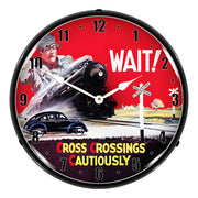 Collectable Sign and Clock Railroad Crossing Safety Backlit Wall Clock