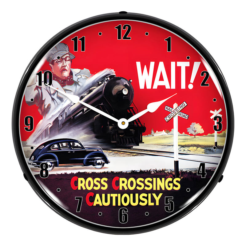Collectable Sign and Clock Railroad Crossing Safety Backlit Wall Clock