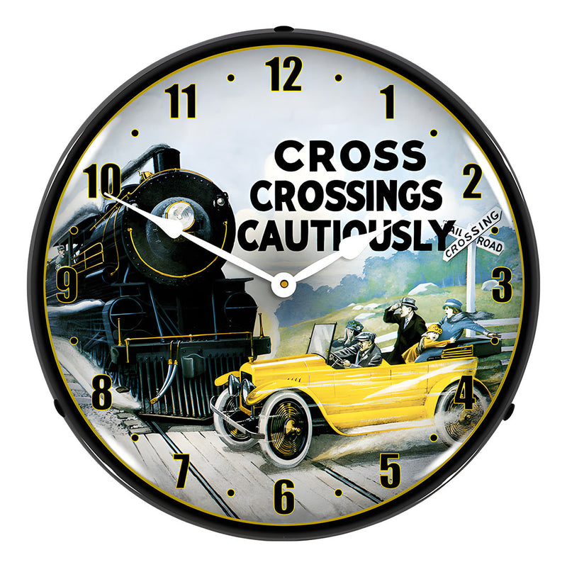 Collectable Sign and Clock Railroad Crossing Safety Backlit Wall Clock