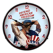 Collectable Sign and Clock Defend American Freedom Backlit Wall Clock
