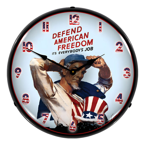 Collectable Sign and Clock Defend American Freedom Backlit Wall Clock