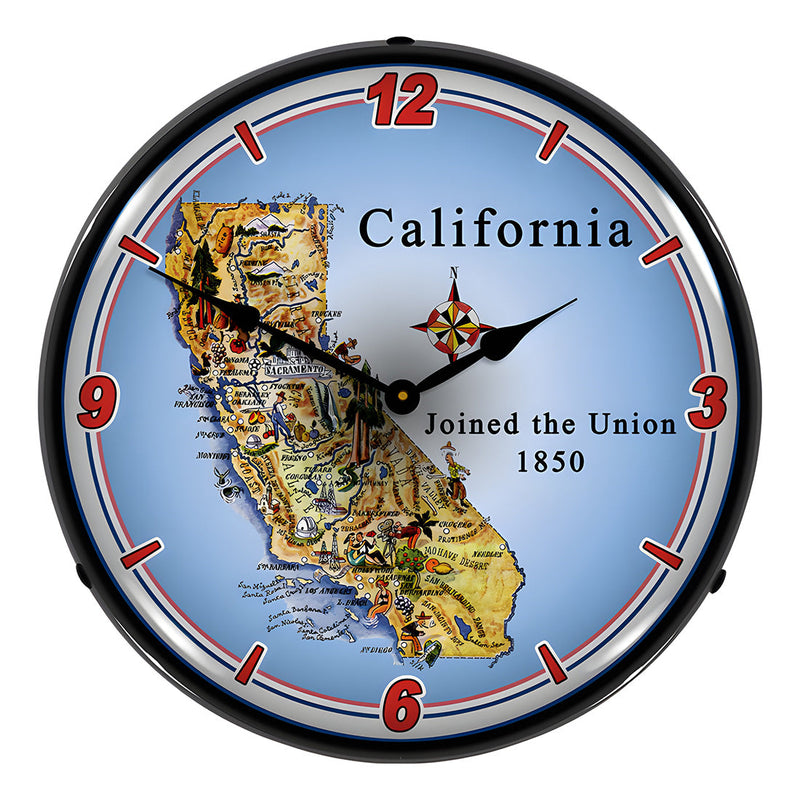 Collectable Sign and Clock State of California Backlit Wall Clock