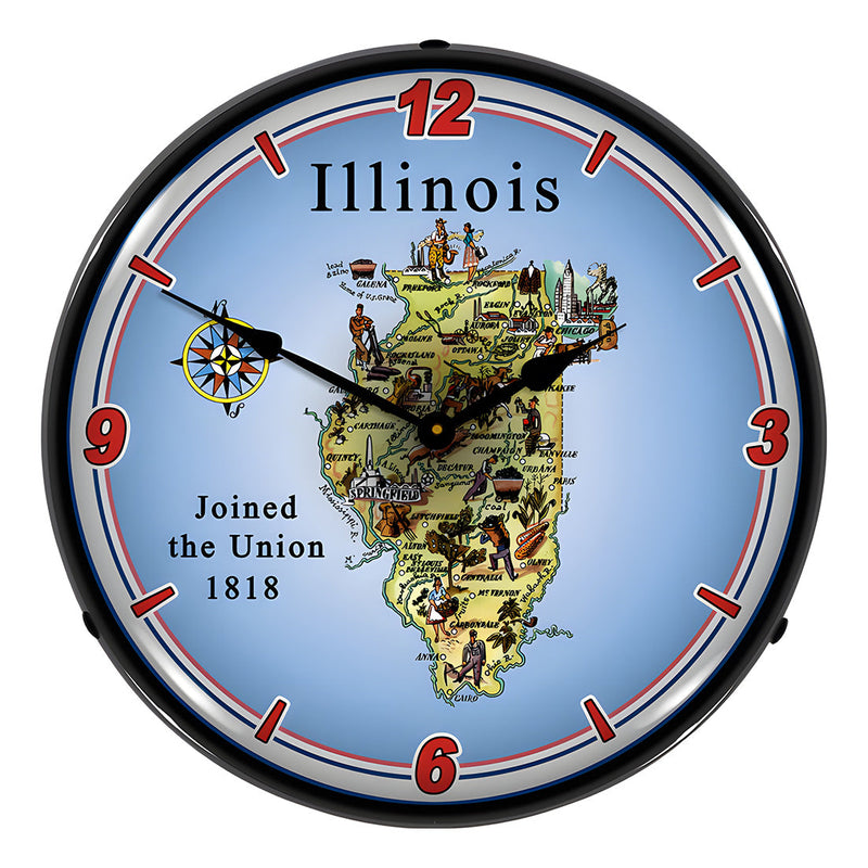 Collectable Sign and Clock State of Illinois Backlit Wall Clock