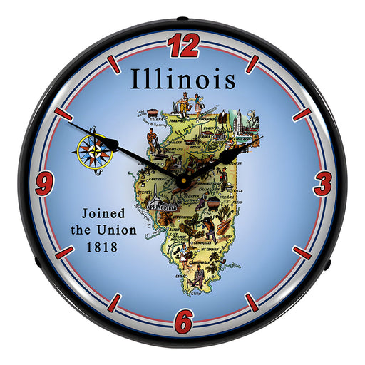 Collectable Sign and Clock State of Illinois Backlit Wall Clock