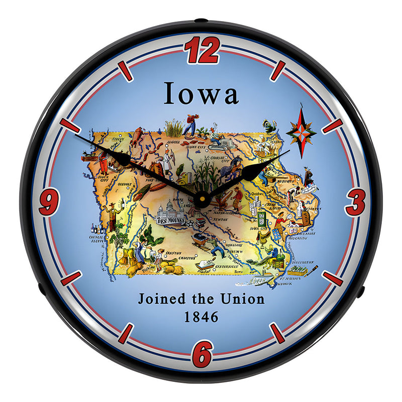 Collectable Sign and Clock State of Iowa Backlit Wall Clock