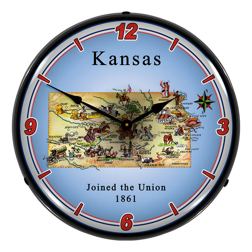 Collectable Sign and Clock State of Kansas Backlit Wall Clock
