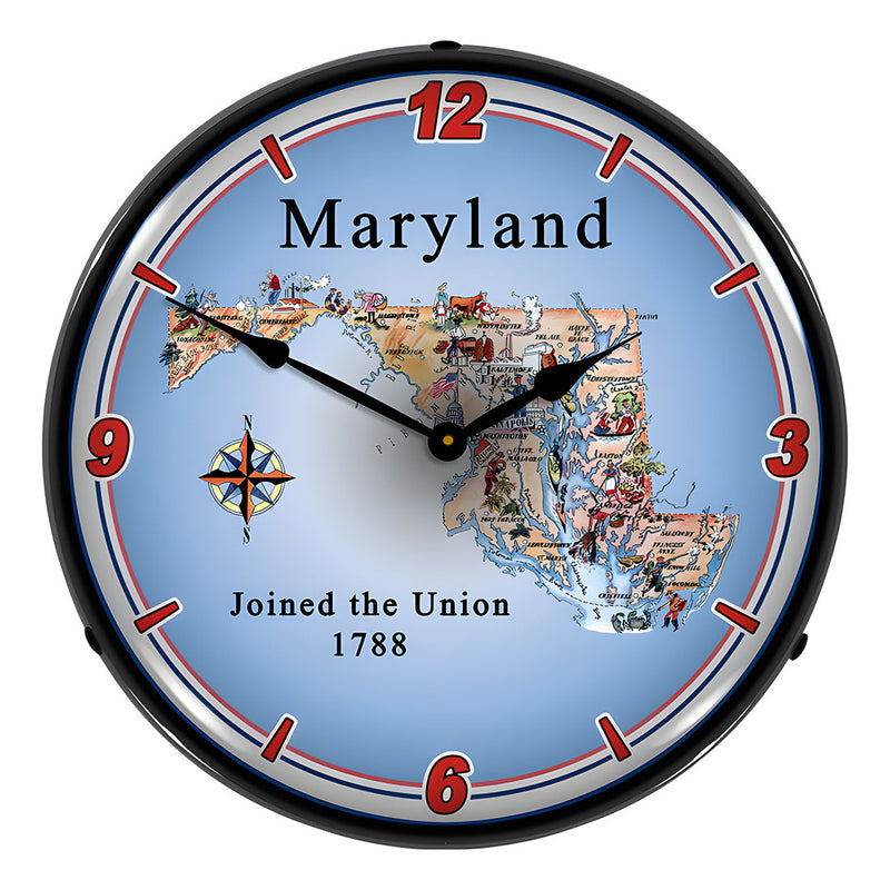 Collectable Sign and Clock State of Maryland Backlit Wall Clock