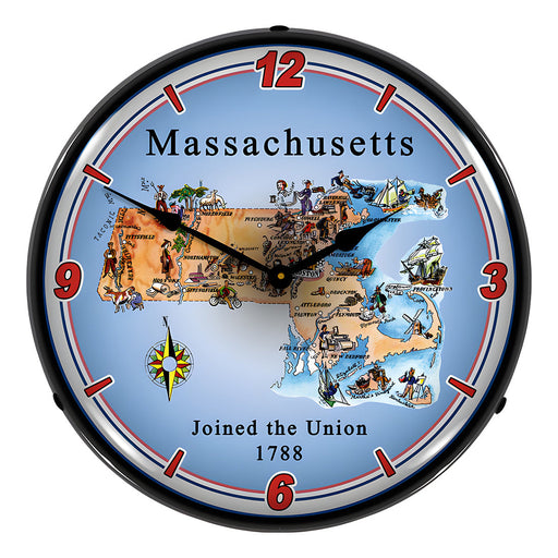 Collectable Sign and Clock State of Massachusetts Backlit Wall Clock