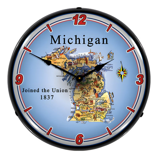 Collectable Sign and Clock State of Michigan Backlit Wall Clock