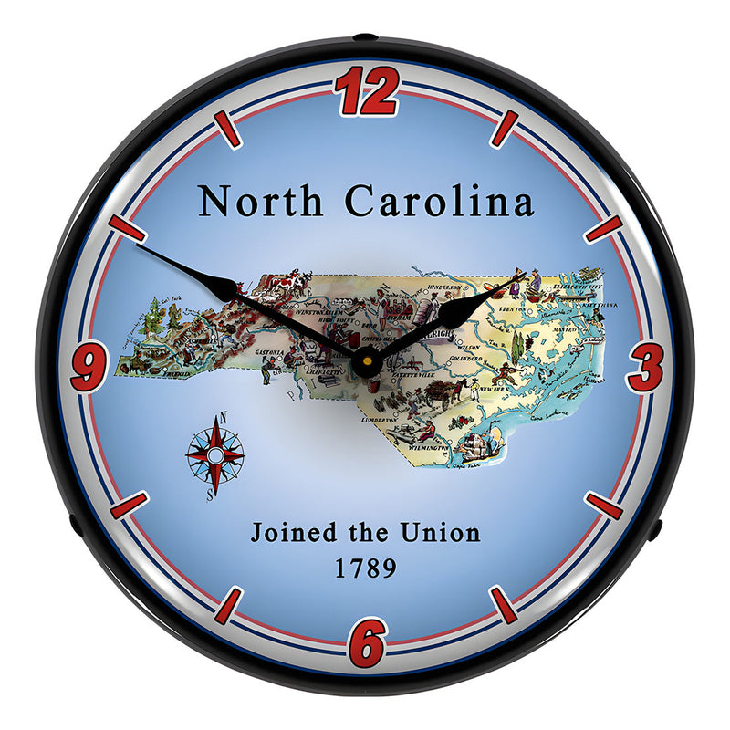 Collectable Sign and Clock State of North Carolina Backlit Wall Clock
