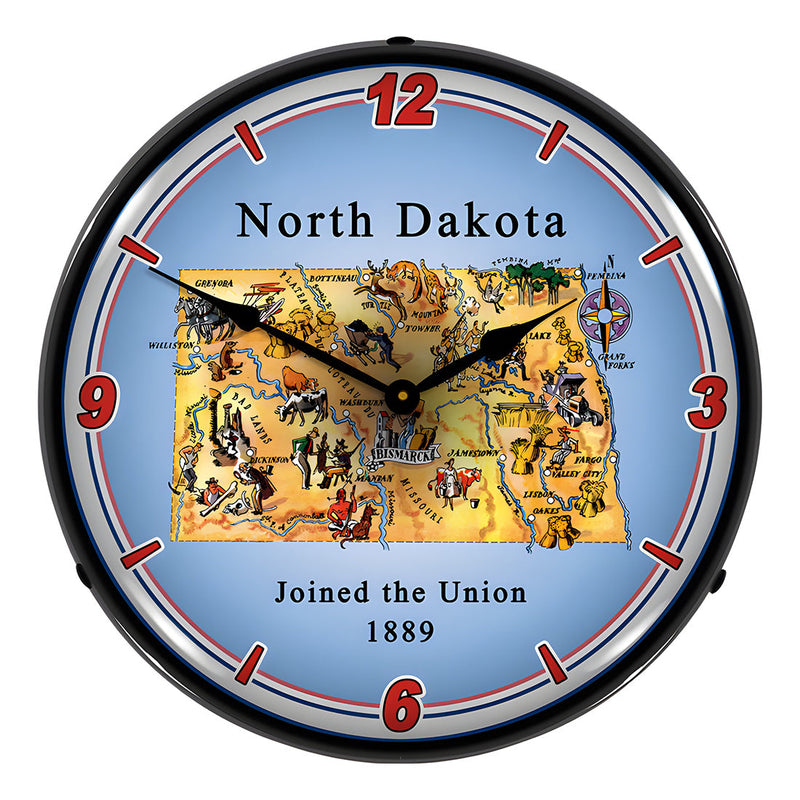 Collectable Sign and Clock State of North Dakota Backlit Wall Clock