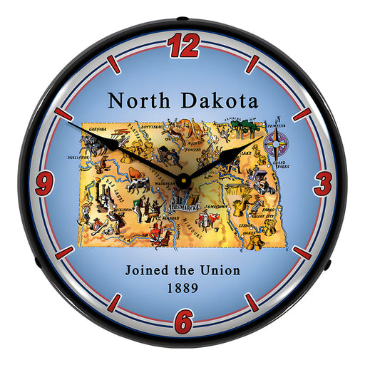 Collectable Sign and Clock State of North Dakota Backlit Wall Clock