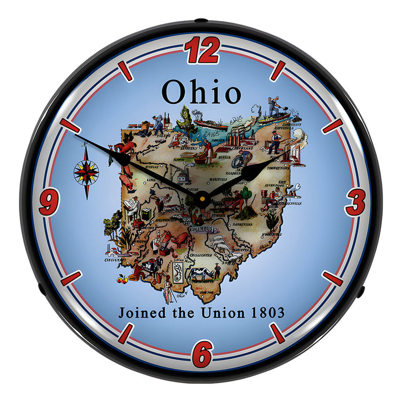 Collectable Sign and Clock State of Ohio Backlit Wall Clock