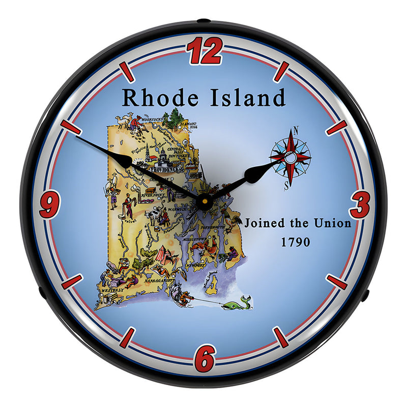 Collectable Sign and Clock State of Rhode Island Backlit Wall Clock