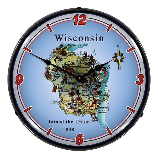 Collectable Sign and Clock State of Wisconsin Backlit Wall Clock