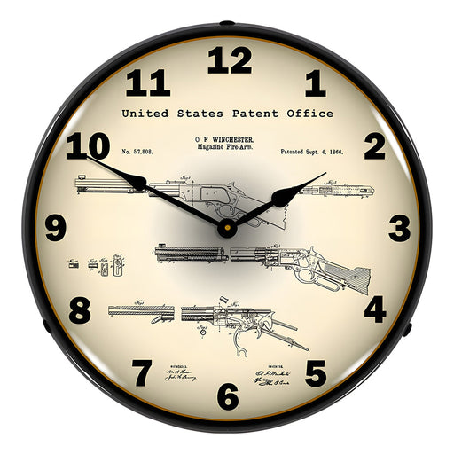 Collectable Sign and Clock 1866 Winchester Lever Action Rifle Patent Blueprint Backlit Wall Clock