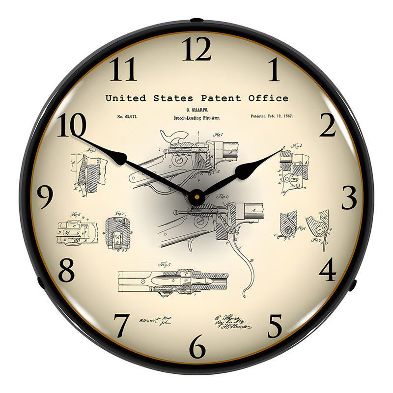 Collectable Sign and Clock 1867 Sharps Breech Rifle Patent Blueprint Backlit Wall Clock