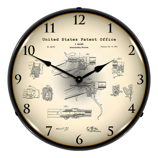 Collectable Sign and Clock 1867 Sharps Breech Rifle Patent Blueprint Backlit Wall Clock