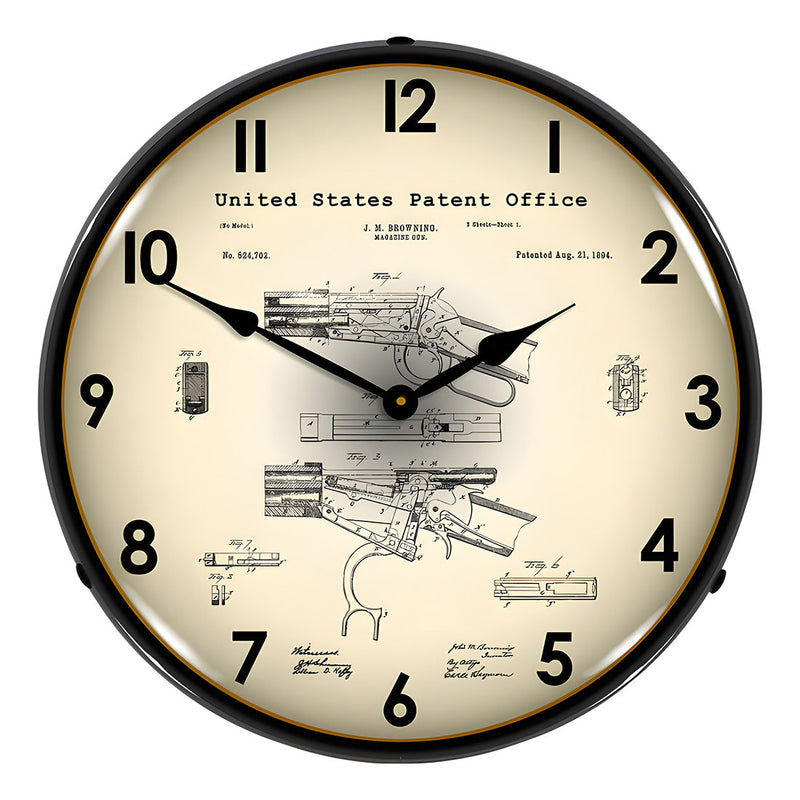 Collectable Sign and Clock 1894 Winchester Lever Action Rifle Patent Blueprint Backlit Wall Clock