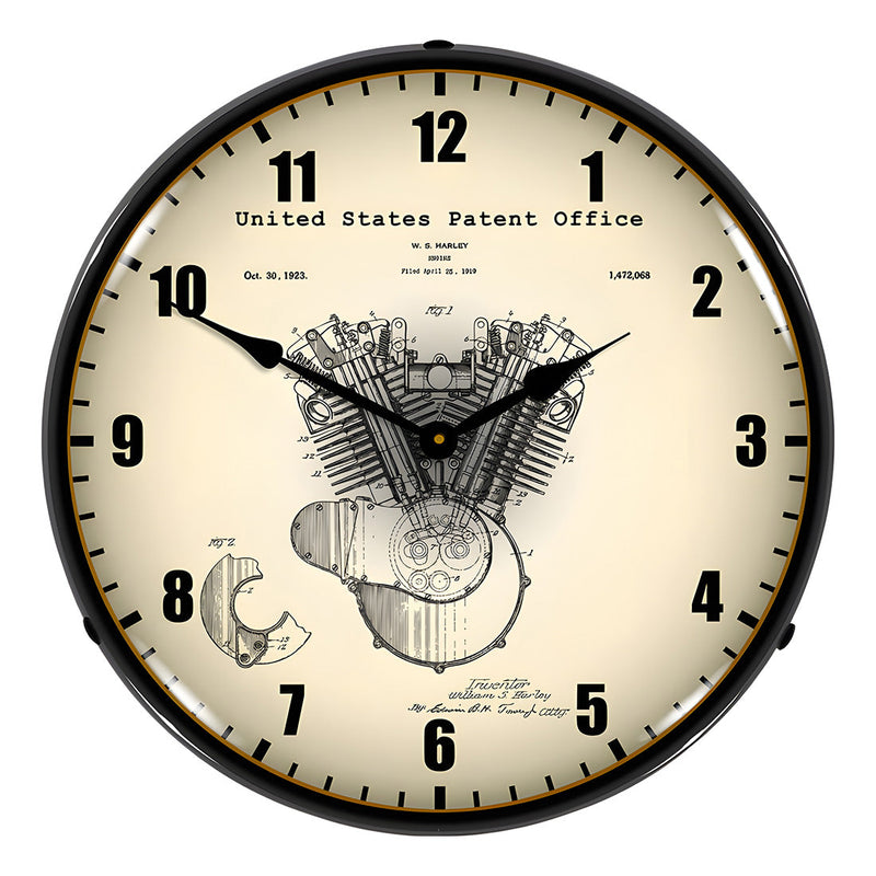 Collectable Sign and Clock 1923 Harley Davidson Engine Patent Blueprint Backlit Wall Clock
