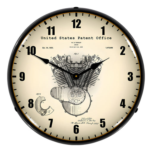 Collectable Sign and Clock 1923 Harley Davidson Engine Patent Blueprint Backlit Wall Clock