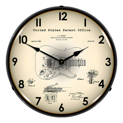 Collectable Sign and Clock 1954 Fender Patent Blueprint Backlit Wall Clock