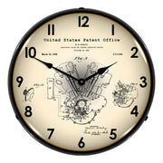 Collectable Sign and Clock 1938 Harley Davidson Knucklehead Patent Blueprint Backlit Wall Clock