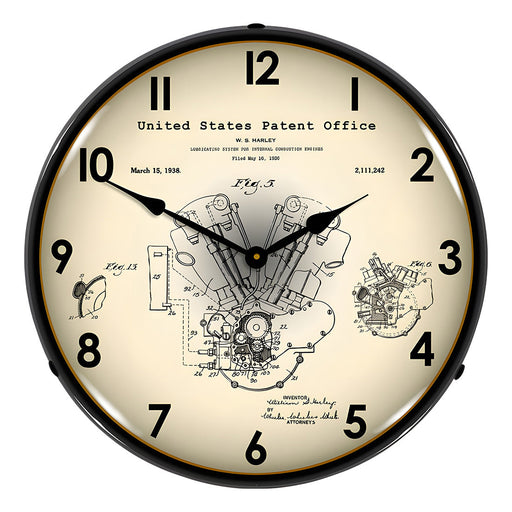 Collectable Sign and Clock 1938 Harley Davidson Knucklehead Patent Blueprint Backlit Wall Clock