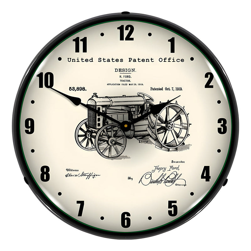 Collectable Sign and Clock 1919 Ford Tractor Patent Blueprint Backlit Wall Clock