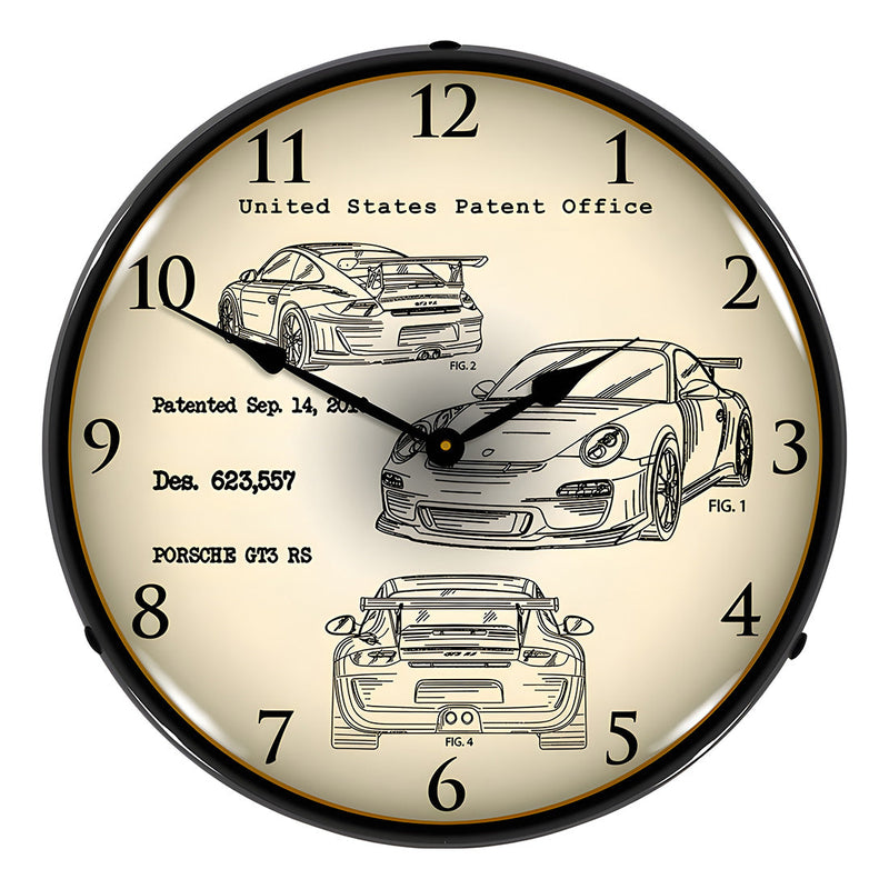 Collectable Sign and Clock Porsche GT3 RS Patent Blueprint Backlit Wall Clock
