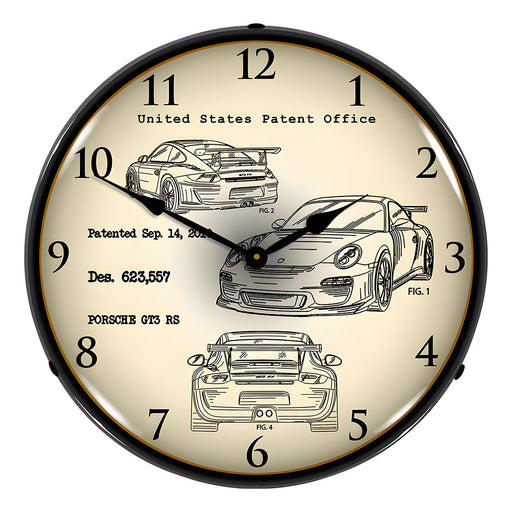 Collectable Sign and Clock Porsche GT3 RS Patent Blueprint Backlit Wall Clock