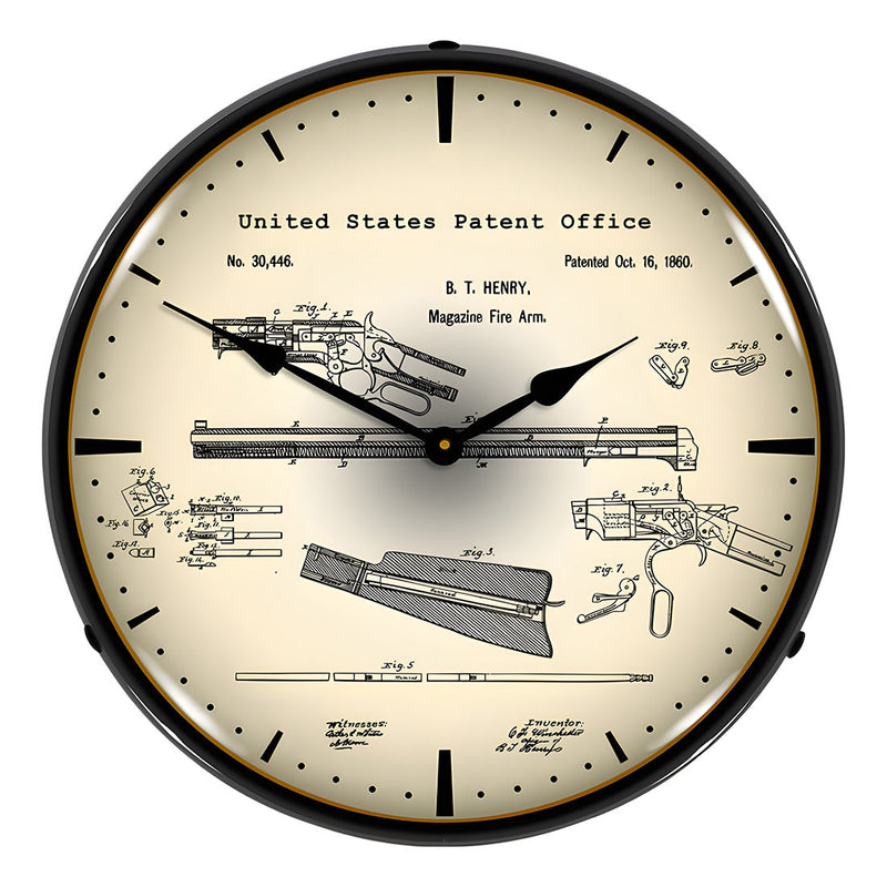 Collectable Sign and Clock 1860 Winchester Repeating Rifle Patent Blueprint Backlit Wall Clock