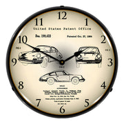 Collectable Sign and Clock 1964 Porsche 911 Patent Blueprint Backlit Wall Clock