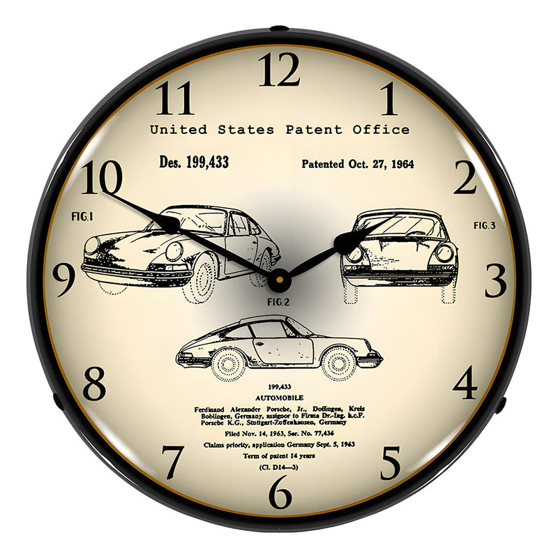 Collectable Sign and Clock 1964 Porsche 911 Patent Blueprint Backlit Wall Clock