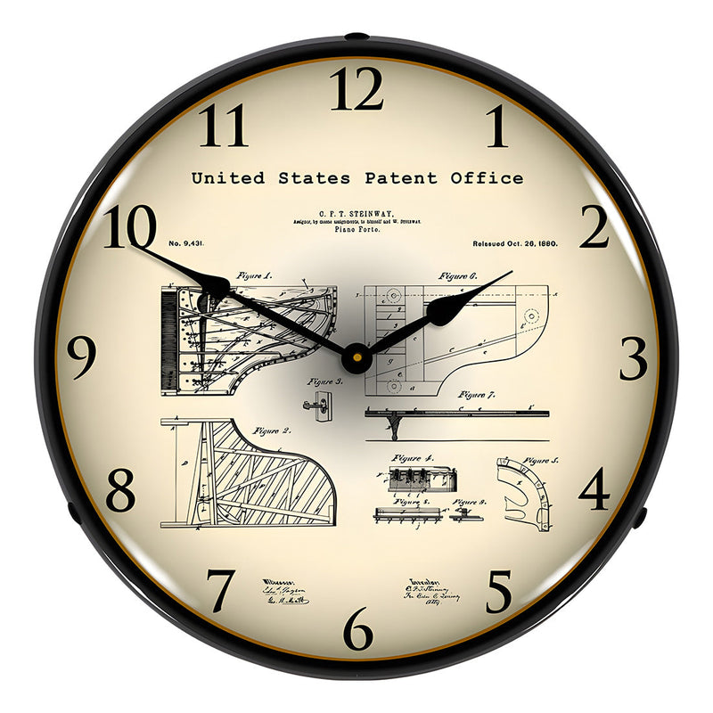 Collectable Sign and Clock 1880 Steinway Grand Piano Patent Blueprint Backlit Wall Clock