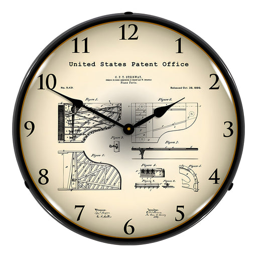 Collectable Sign and Clock 1880 Steinway Grand Piano Patent Blueprint Backlit Wall Clock
