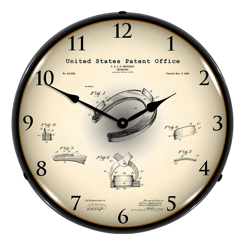 Collectable Sign and Clock 1898 Horseshoe Patent Blueprint Backlit Wall Clock