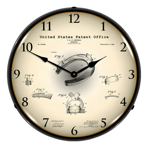 Collectable Sign and Clock 1898 Horseshoe Patent Blueprint Backlit Wall Clock