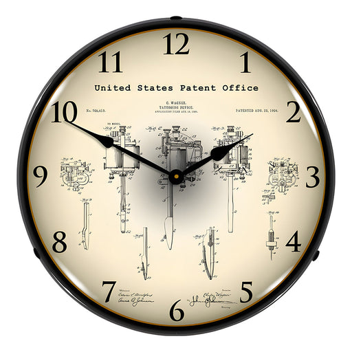 Collectable Sign and Clock 1904 Wagner Tattoo Device Patent Blueprint Backlit Wall Clock