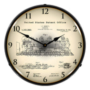 Collectable Sign and Clock 1913 Bennett Locomotive Patent Blueprint Backlit Wall Clock