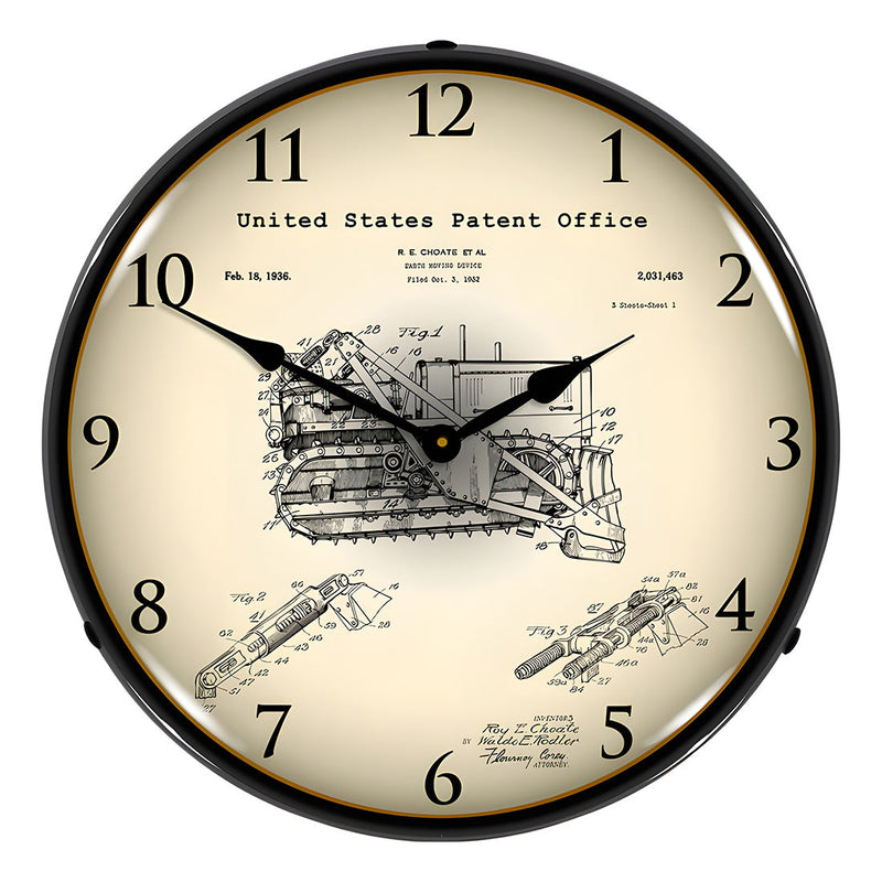 Collectable Sign and Clock 1936 Earth Moving Bulldozer Patent Blueprint Backlit Wall Clock